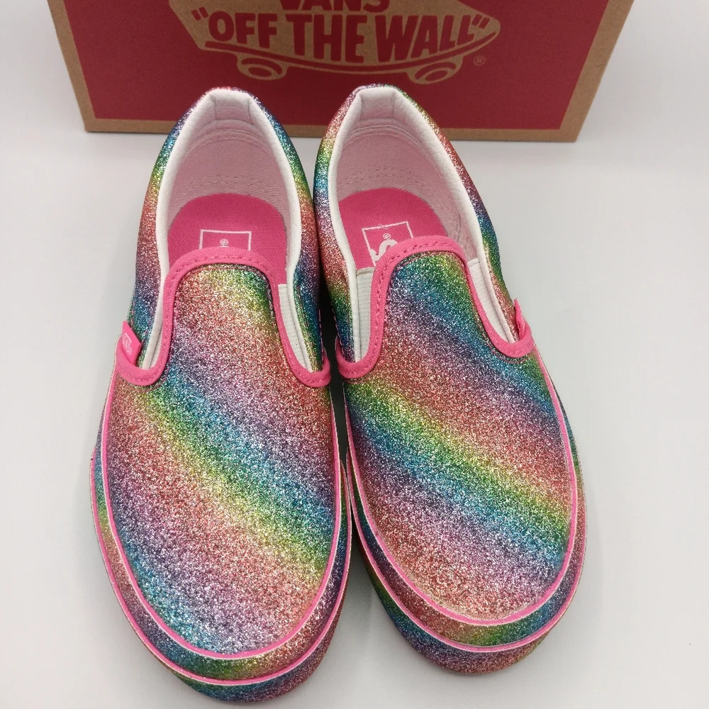 NIB Vans Classic Girls Slip Ons Shoes Various Sizes Glitter Rainglow - Picture 4 of 13